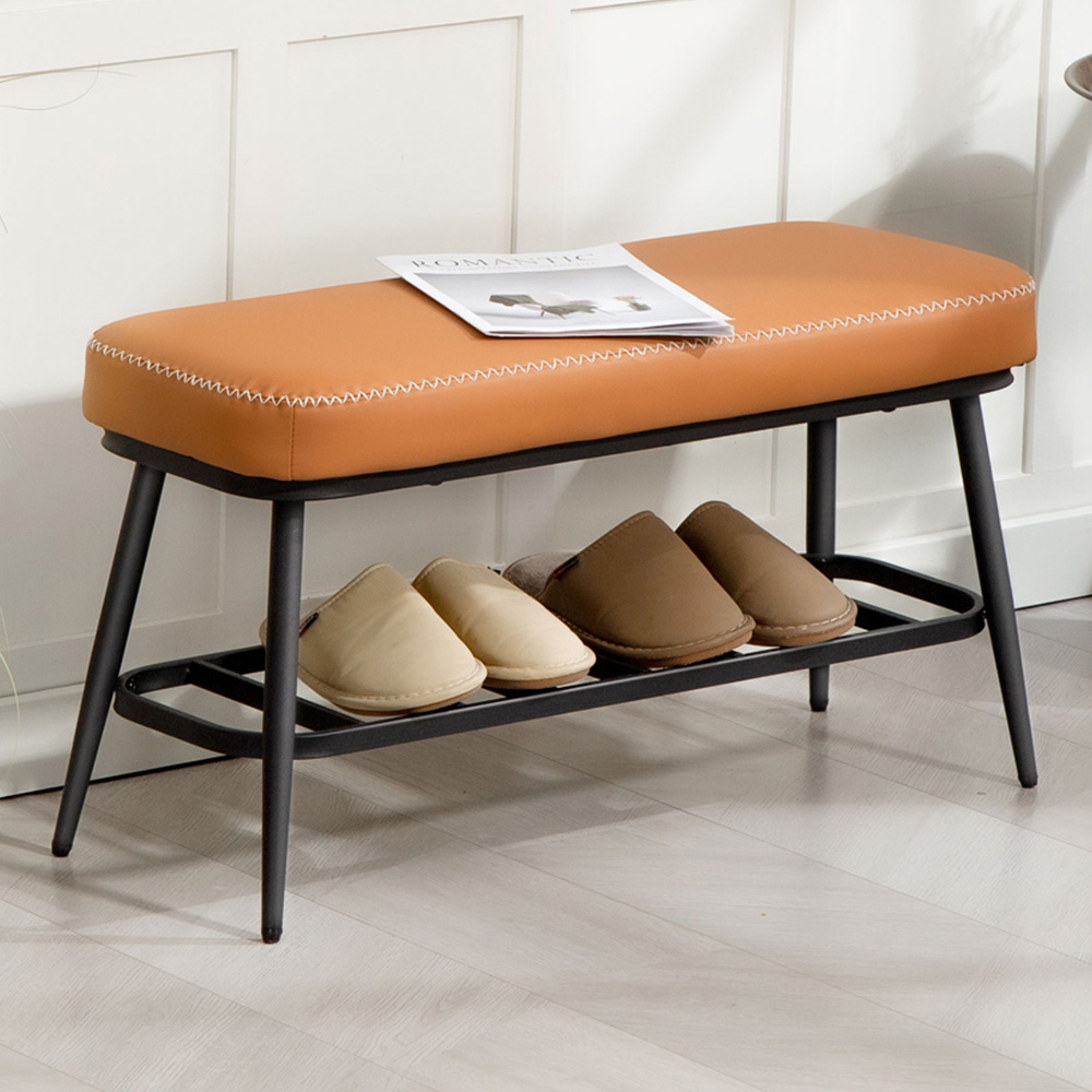 HOMCOM Single Shelf Brown PU Leather Shoe Rack Bench