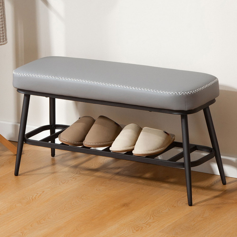 HOMCOM Single Shelf Grey PU Leather Shoe Rack Bench