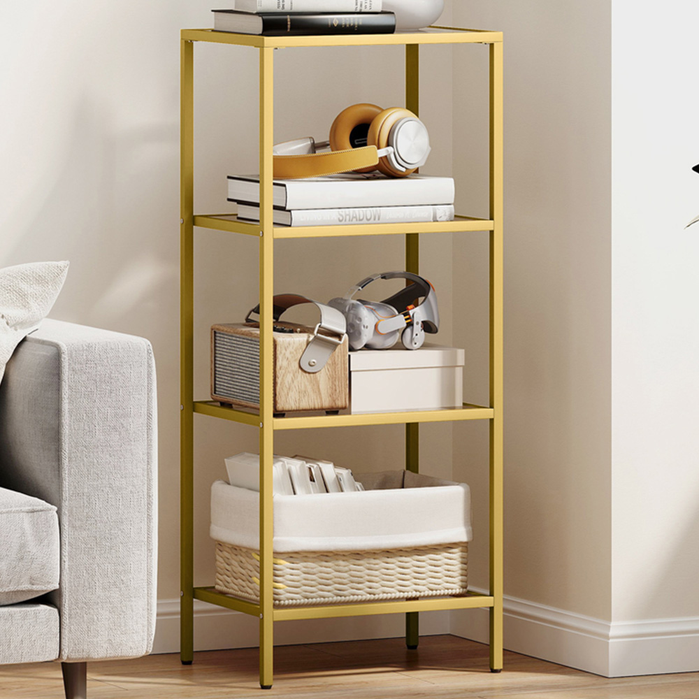HOMCOM 3 Shelf Gold Tone Modern Glass Shelving Unit