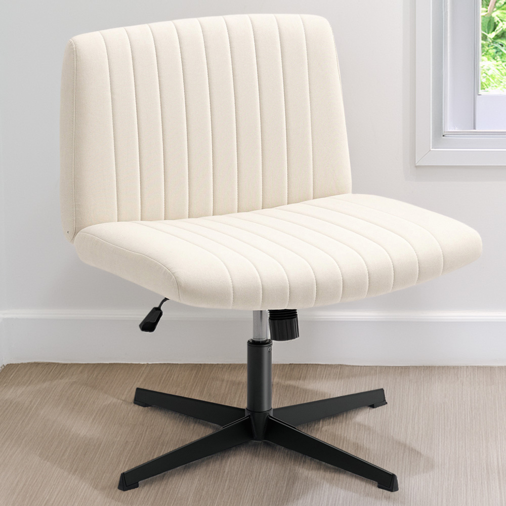 HOMCOM Cream Linen Criss Cross Tilting Office Chair