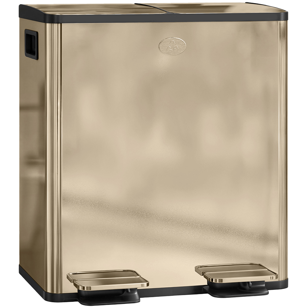 HOMCOM Dual Compartment Kitchen Bin - 40L - Gold/Stainless Steel - Pedal Operation - Soft Close Lid
