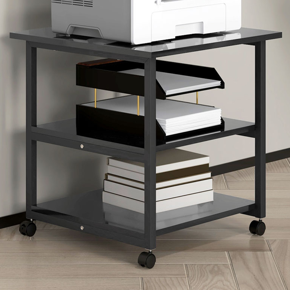 HOMCOM Mobile Printer Stand - Black - Steel - 3-Tier Storage - Wheeled