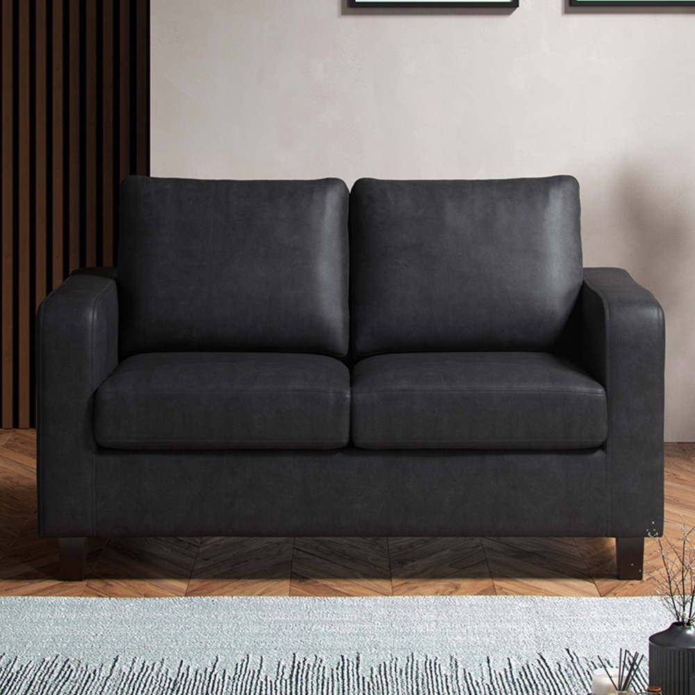 York 2 Seater Black Faux Leather Sofa