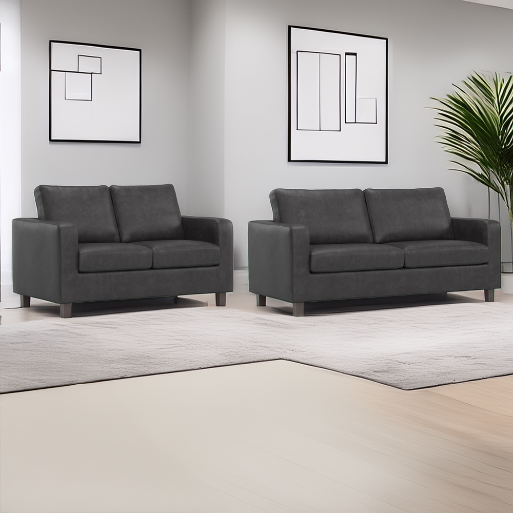 York 5 Seater Black Faux Leather Sofa Suite