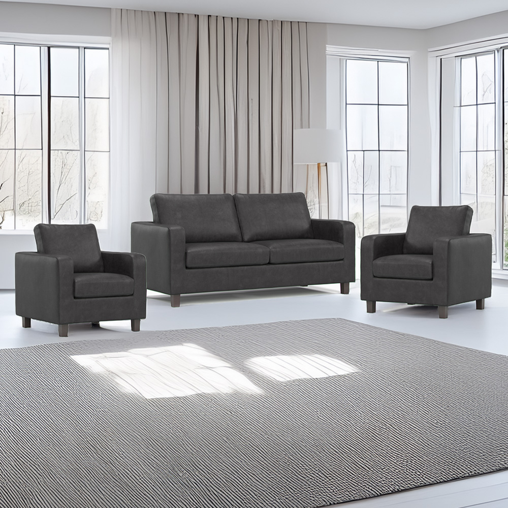 York 5 Seater Black Faux Leather Sofa Suite