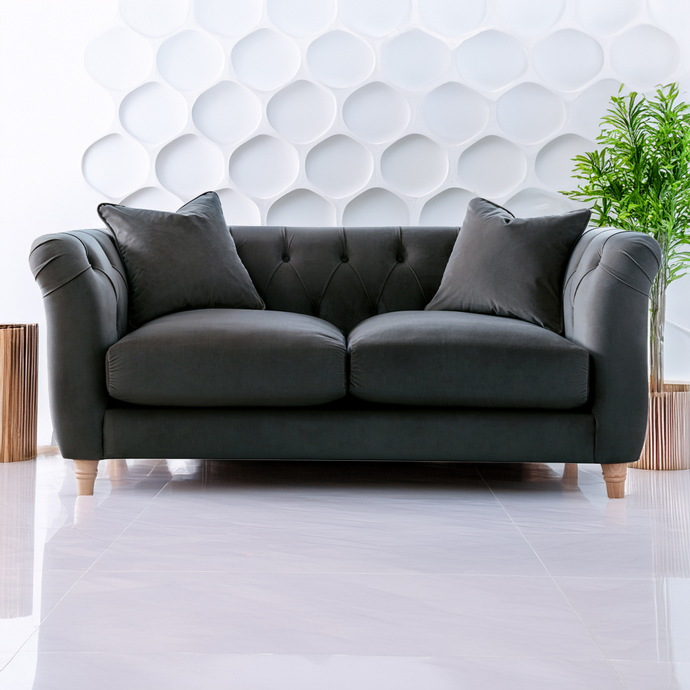 Elsie Chesterfield 2 Seater Midnight Blue Plush Velvet Sofa