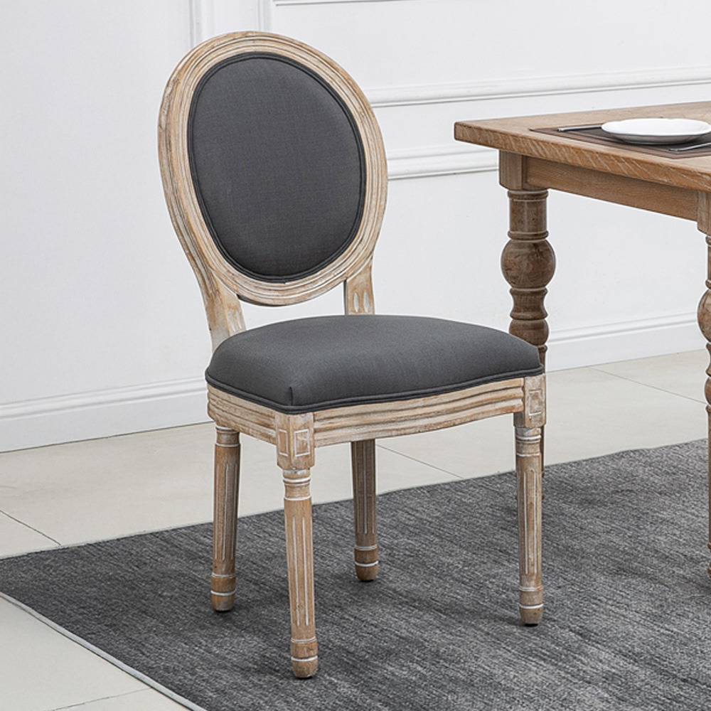 HOMCOM Set of 2 Grey Linen Upholstered French Style Dining Chair