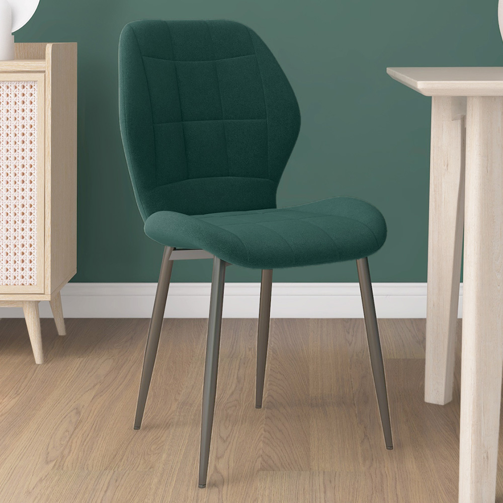 HOMCOM Set of 4 Dark Green Flannel Upholstered Modern Dining Chair