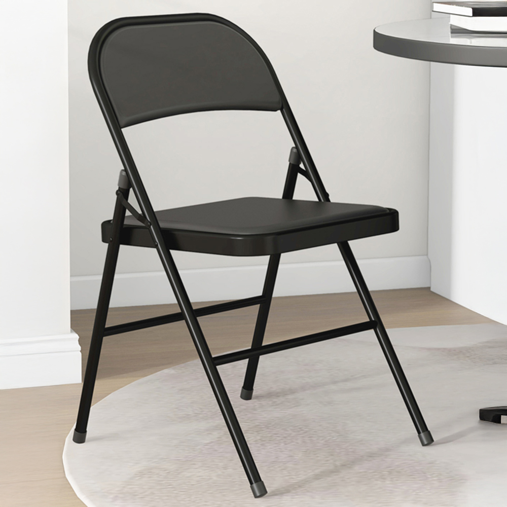 HOMCOM Set of 2 Black Metal Frame Foldable Padded Chairs with Cushioned Seat