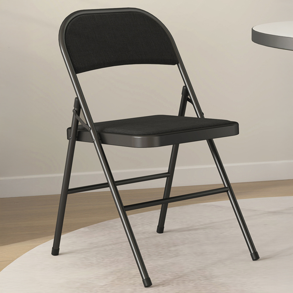HOMCOM Set of 4 Black Linen Look Foldable Padded Chair with Cushioned Seat