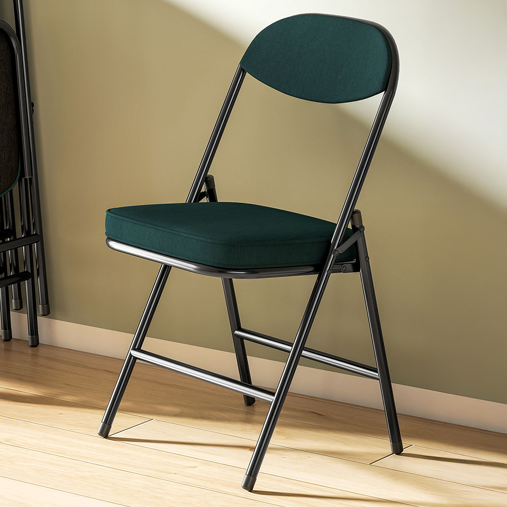 HOMCOM Set of 4 Teal Steel Frame Foldable Chair with Cushioned Seat
