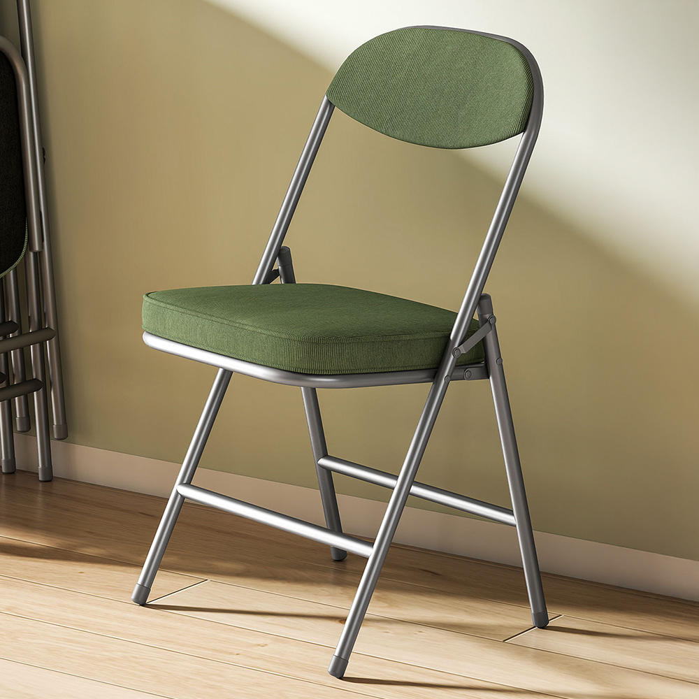 HOMCOM Set of 4 Green Steel Frame Foldable Chair with Cushioned Seat