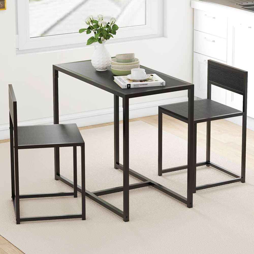 HOMCOM 2 Seater Dining Set - Black Metal Frame - Compact Breakfast Table