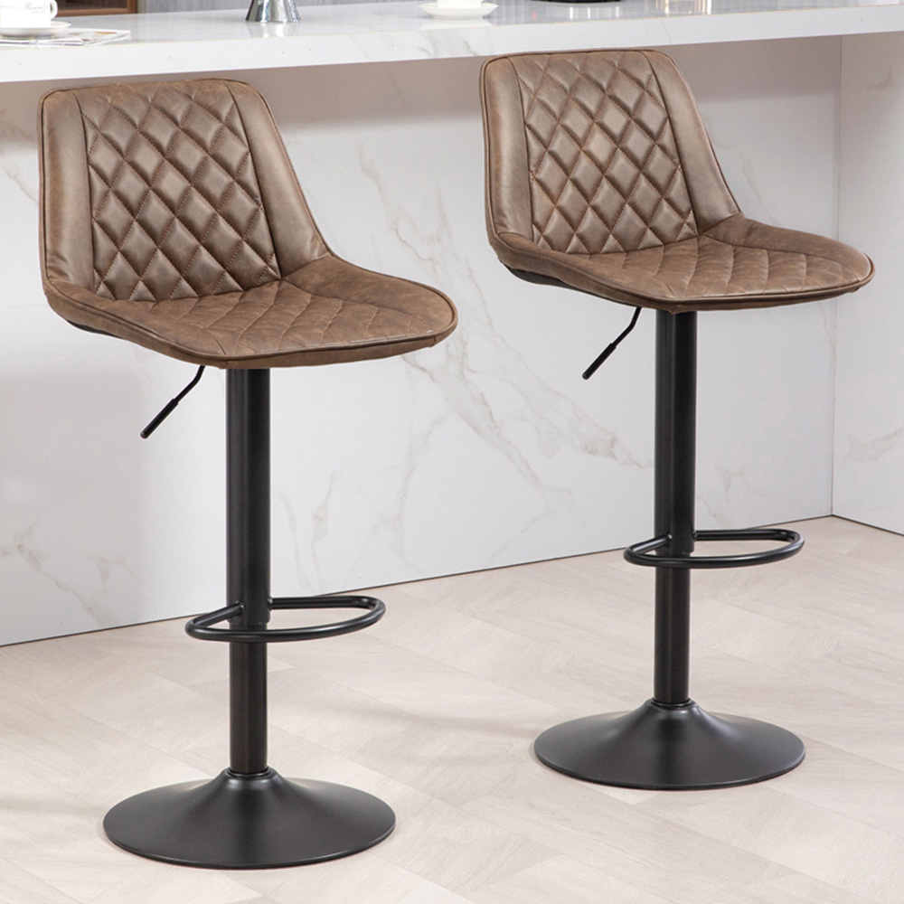 HOMCOM Brown Faux Leather Diamond Tufted Adjustable Swivel Bar Chair Set of 2