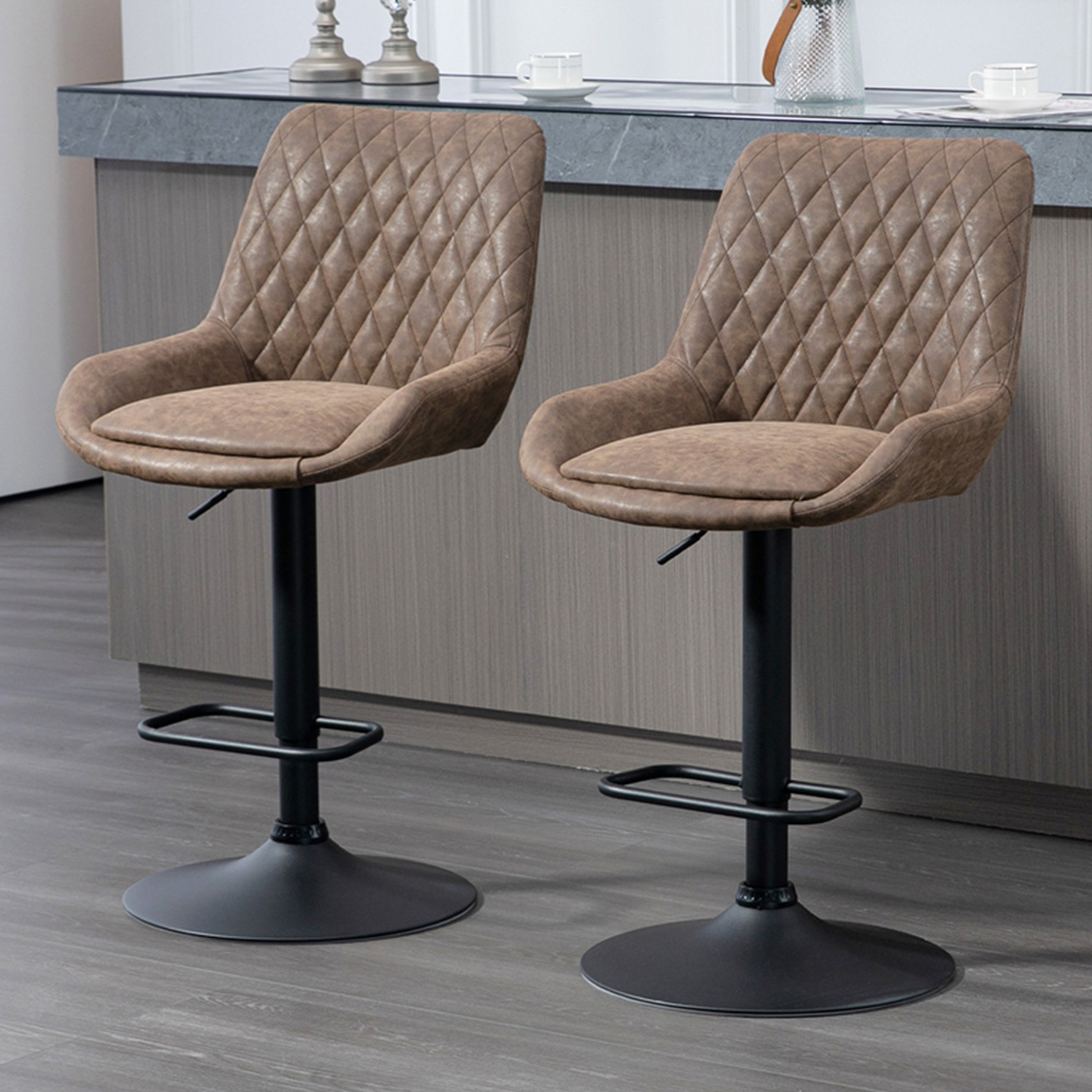 HOMCOM Coffee Faux Leather Diamond Tufted Adjustable Swivel Adjustable Bar Chair Set of 2