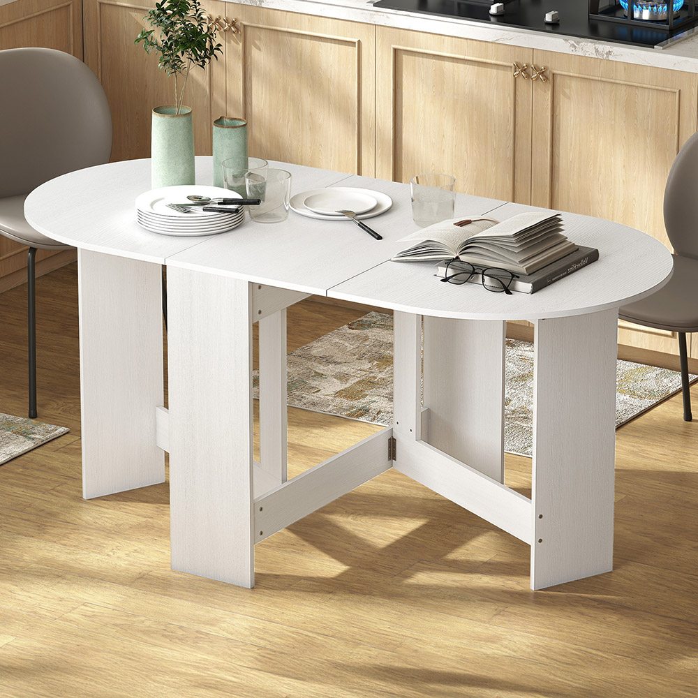 HOMCOM 6 Seater Oval Ash Wooden Effect Dining Table - White