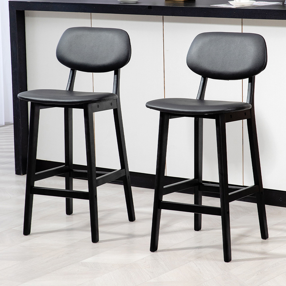 HOMCOM Black PU Leather Cover Bar Stool Set of 2