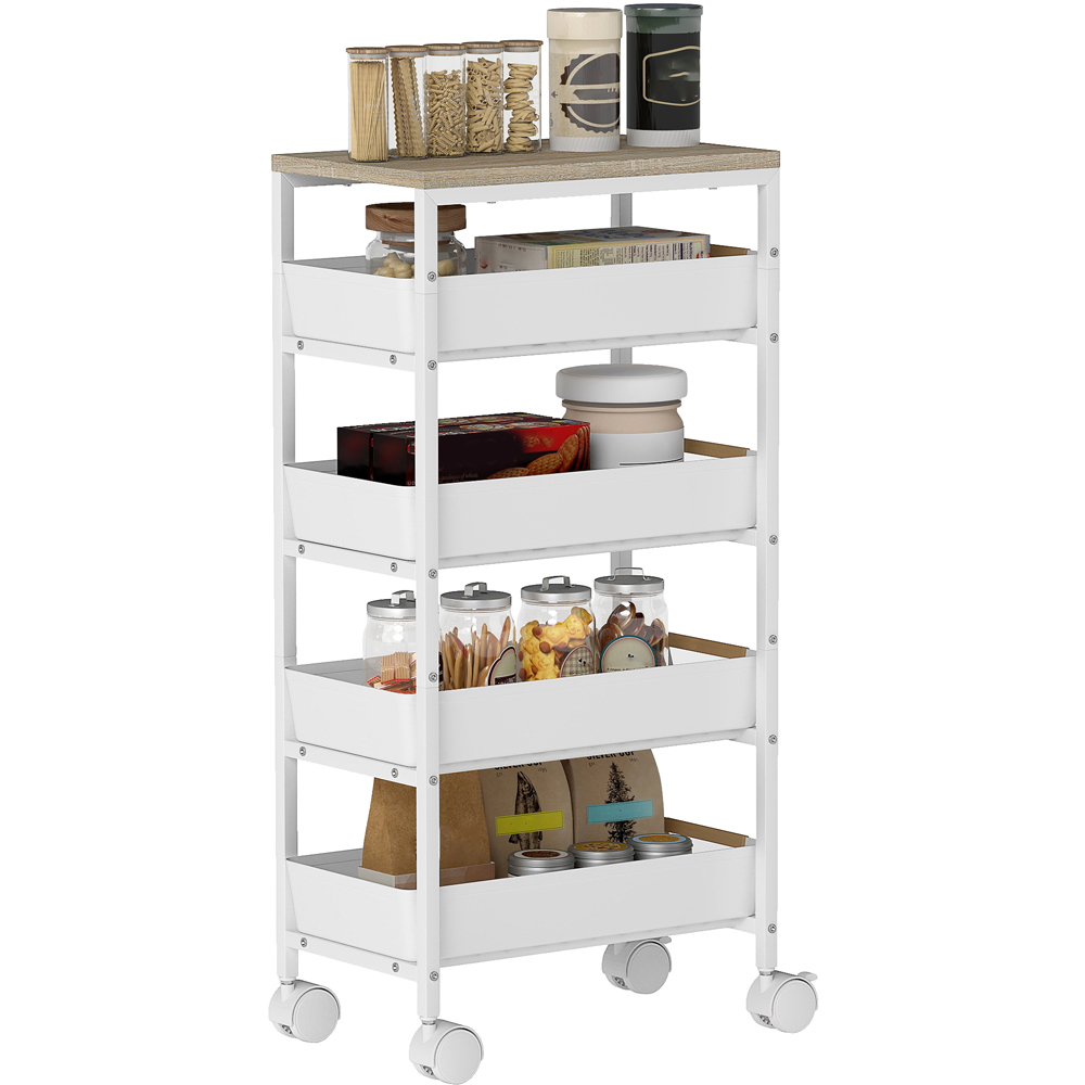 HOMCOM 5 Tier Kitchen Storage Trolley Utility Cart - White - Wood/Metal