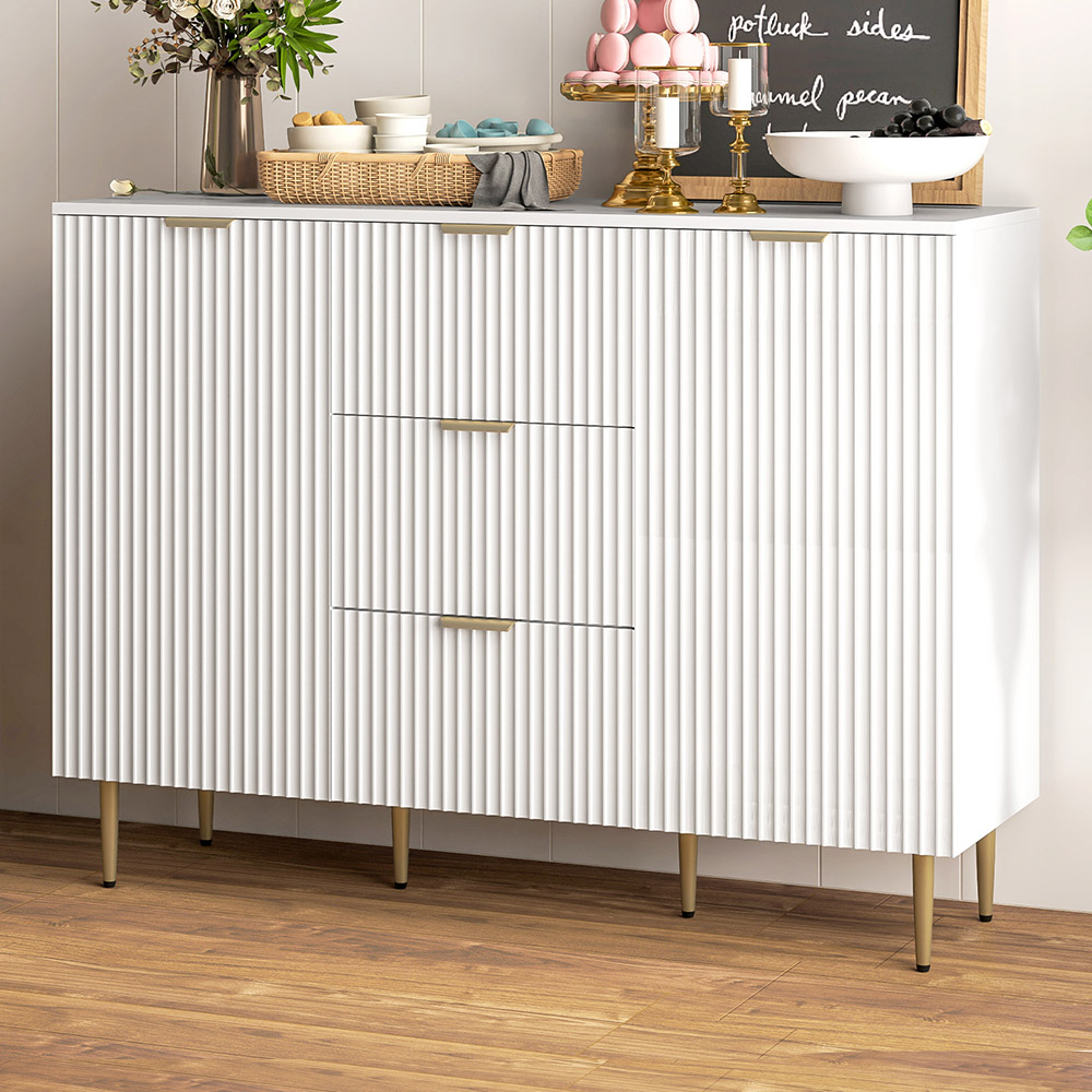 HOMCOM Sideboard White 2 Door 3 Drawer Storage Cabinet