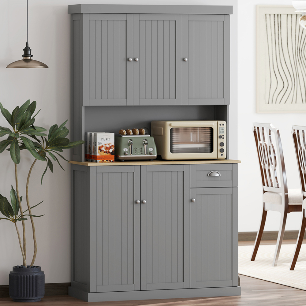 HOMCOM Kitchen Cupboard - Grey - 6 Door Single Drawer Single Shelf