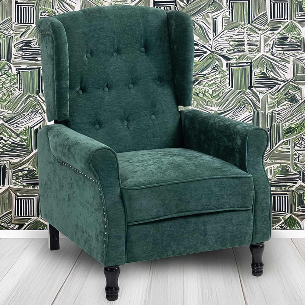 HOMCOM Dark Green Manual Recliner Armchair Recliner with Footrest