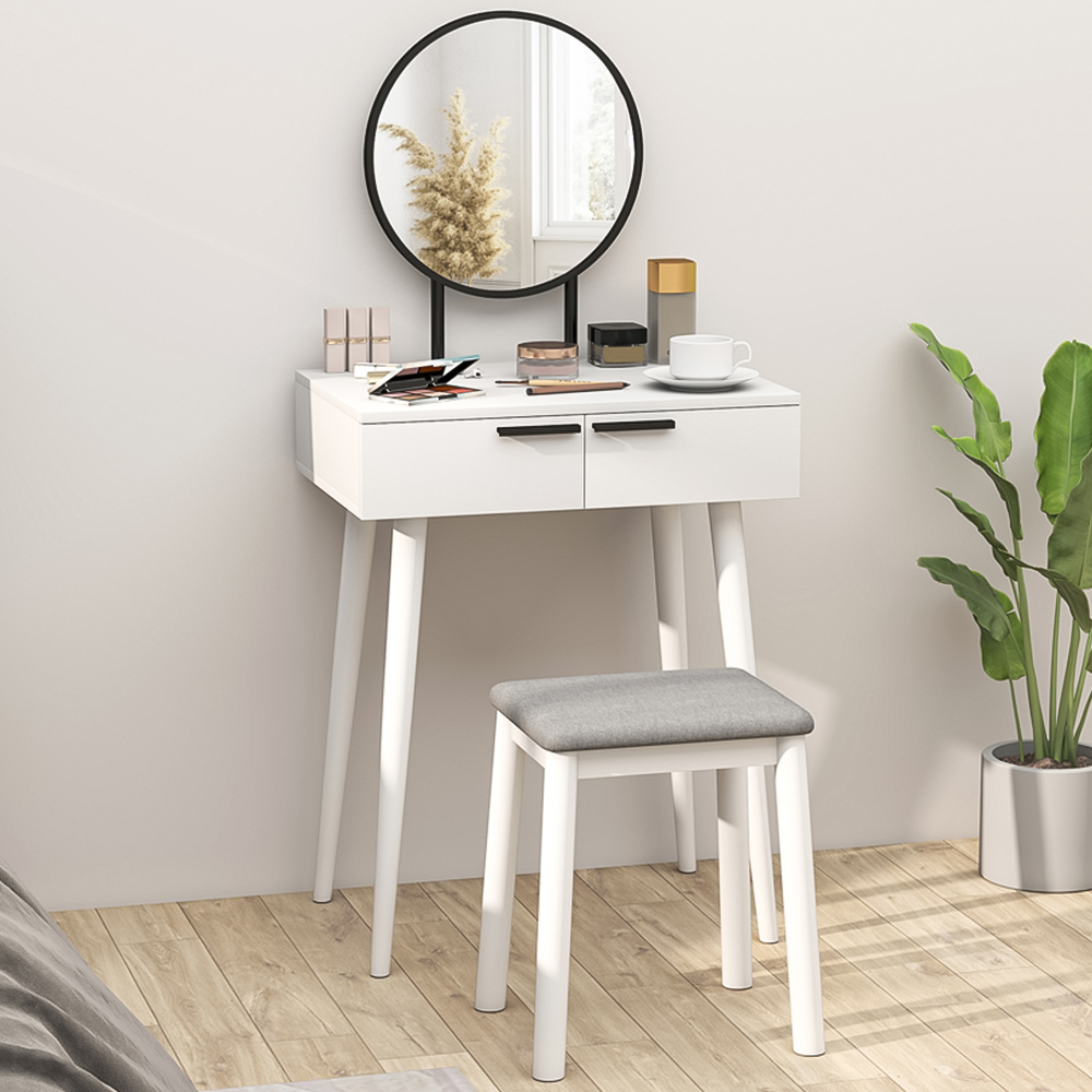 HOMCOM 2 Drawer White Dressing Table Vanity Set with Mirror and Stool