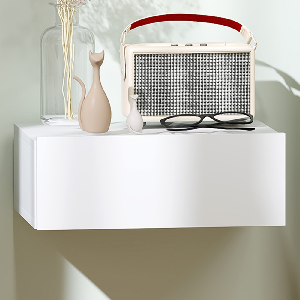 HOMCOM Single Drawer White Floating Wall-Mounted Bedside Table