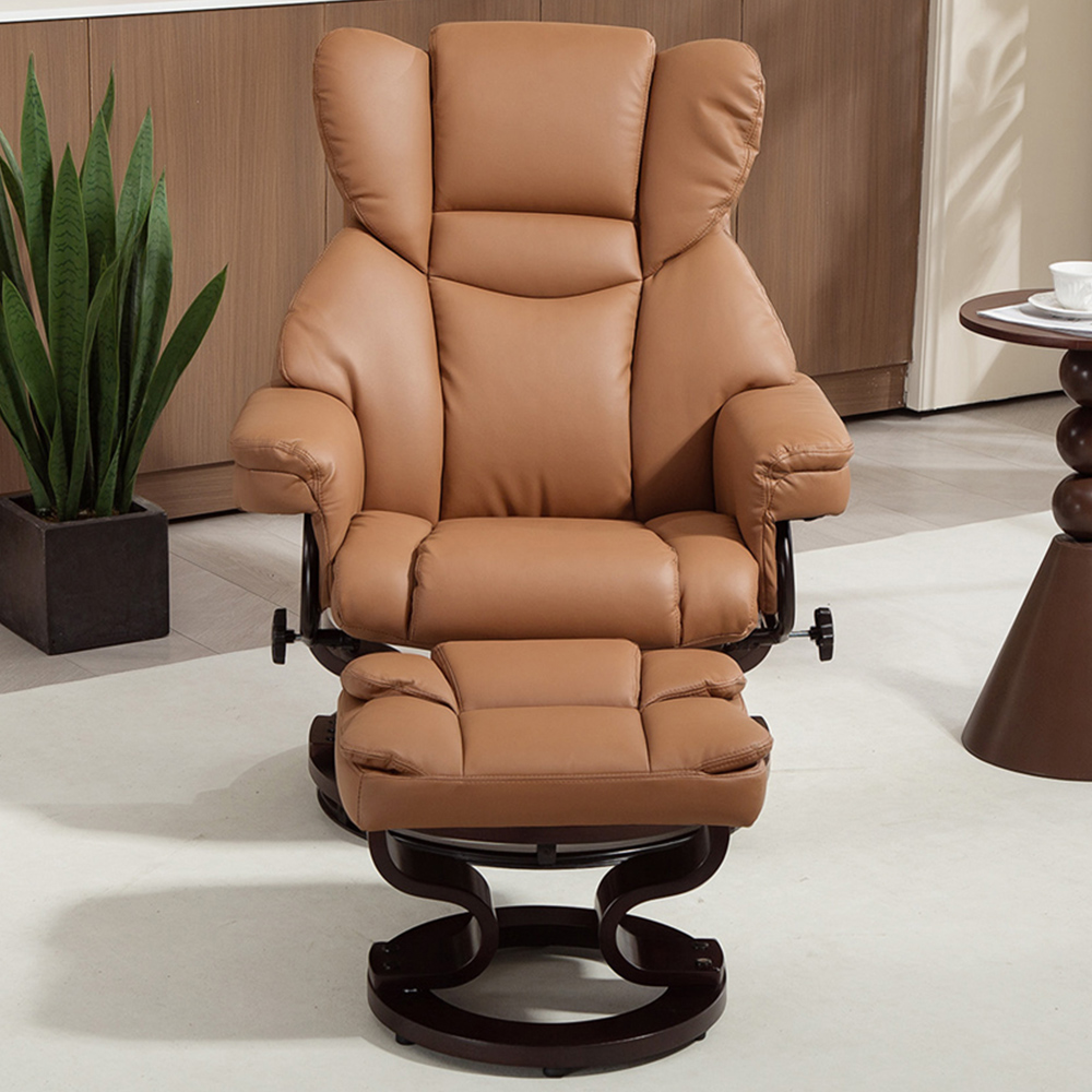 HOMCOM Brown PU Leather Manual Reclining Armchair with Footstool - Padded, Swivel Base