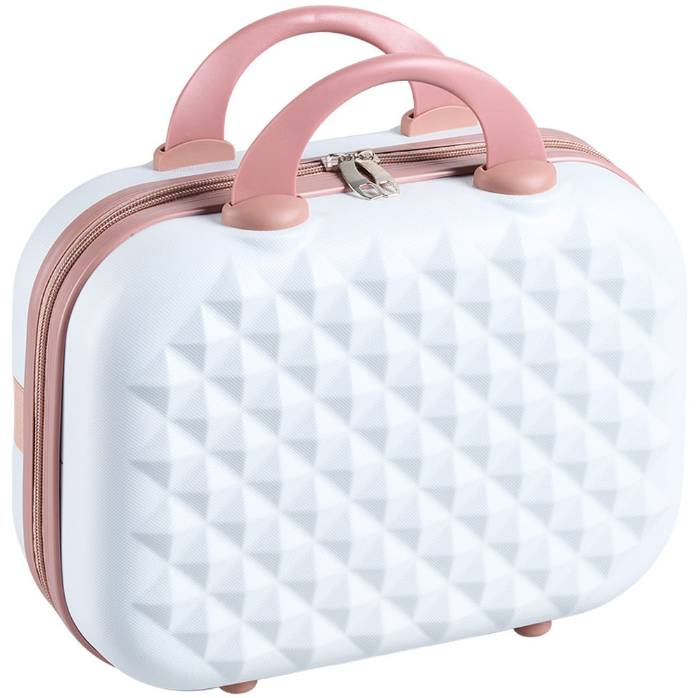 Living and Home White and Pink Portable Hard Shell Handheld Cosmetic Travel Case 30cm