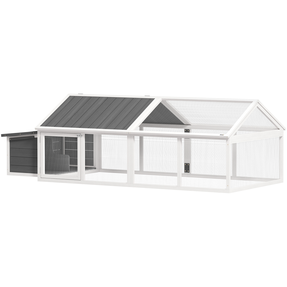 PawHut Wooden Chicken Coop - White - Small - Nesting Box - Wire Mesh Enclosure