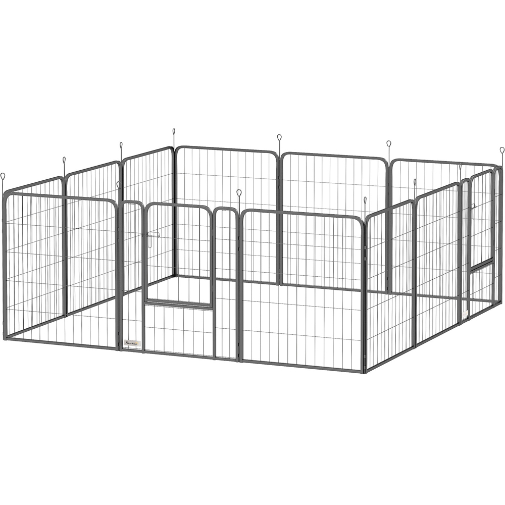 PawHut 12 Panel Medium Dog Pen - Black Steel Puppy Playpen