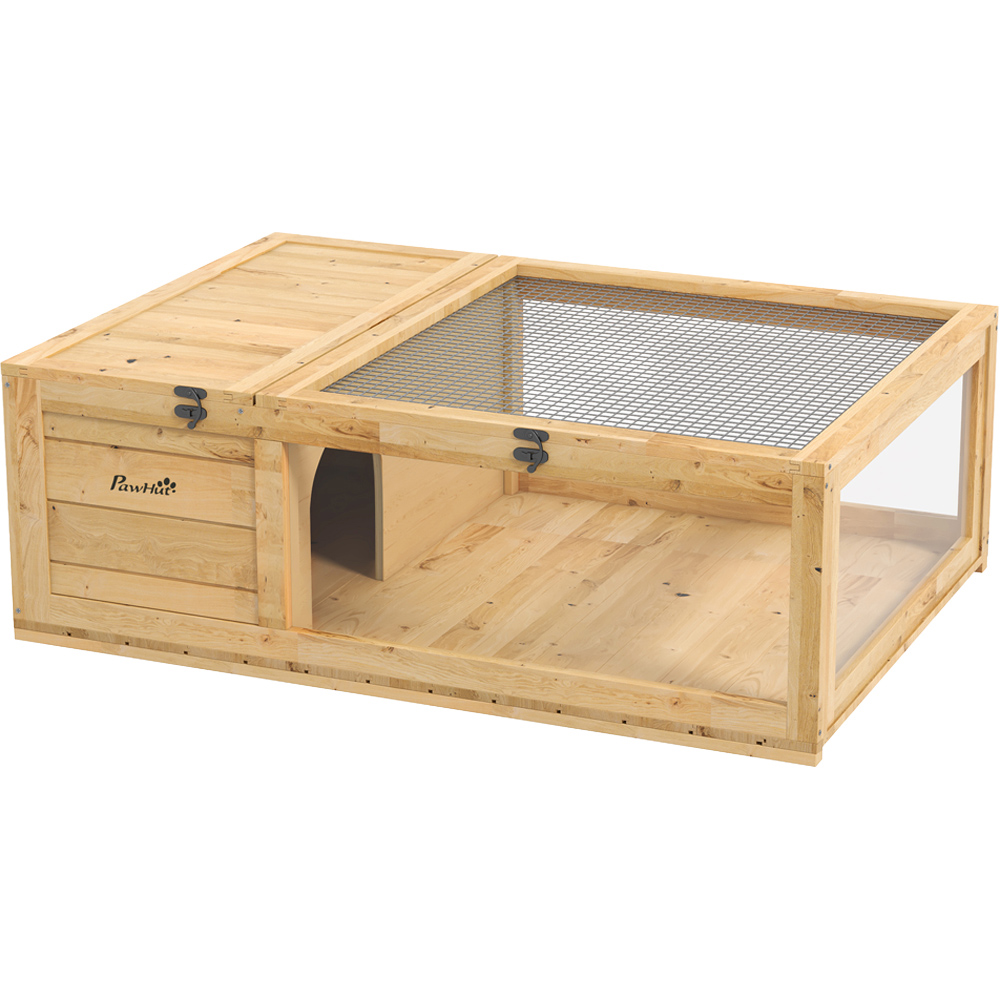 PawHut Yellow Wooden Tortoise House - Mesh Roof - 1 x 2ft - Wood