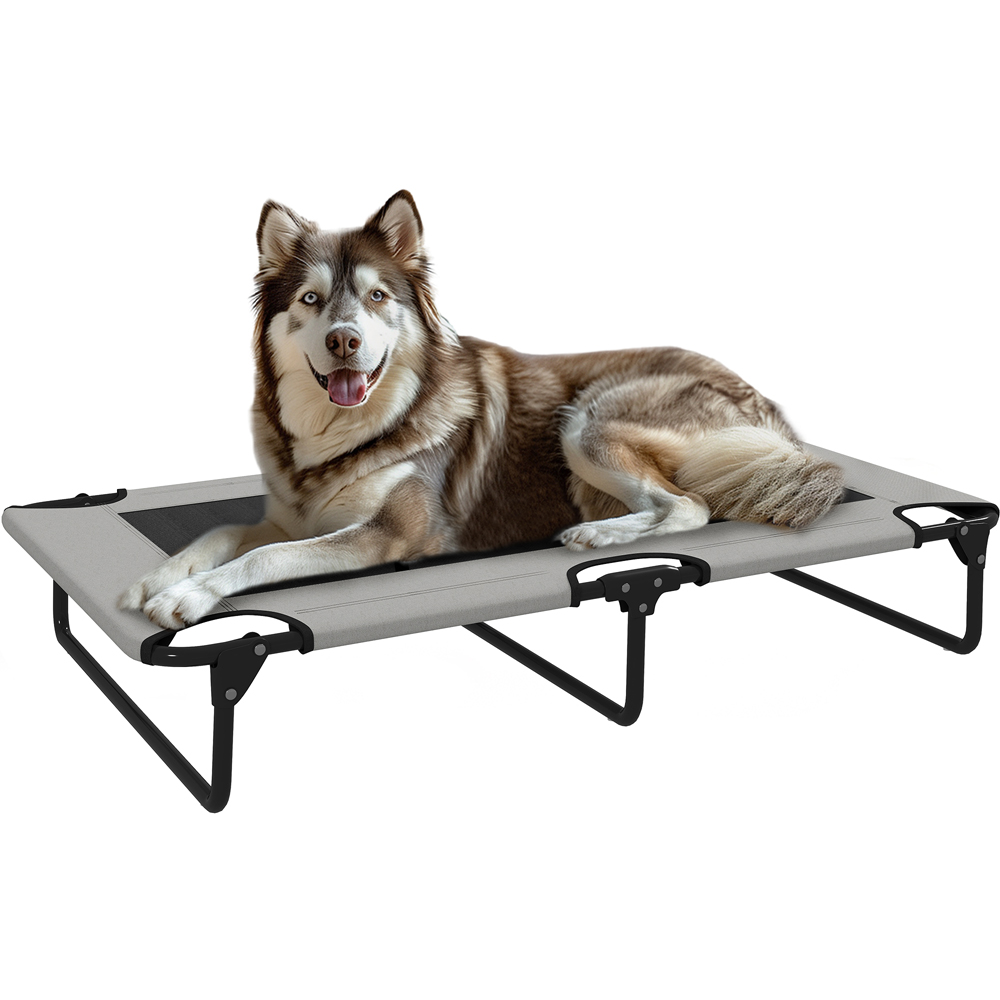 PawHut Raised Dog Bed - Extra Large - Light Grey - Steel Frame - 107 x 61cm