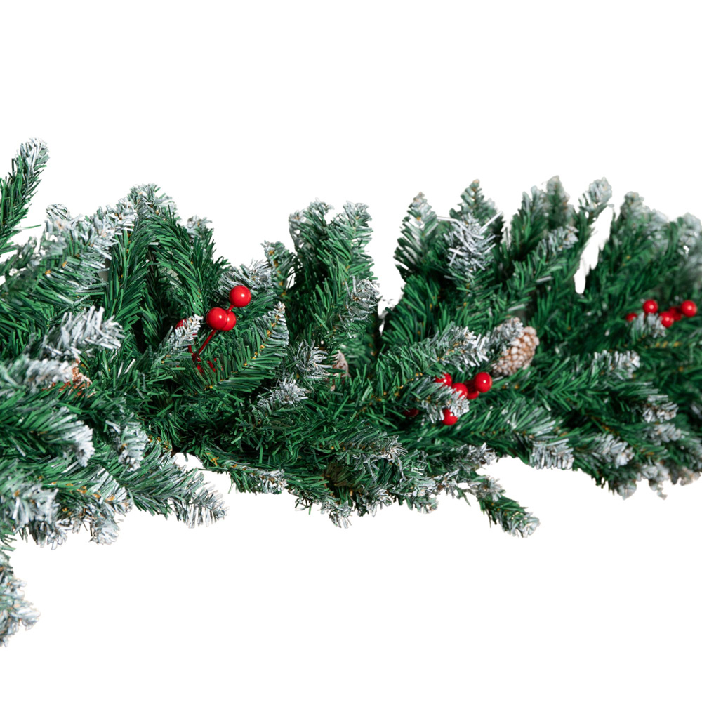 Samuel Alexander Snow Tipped Christmas Garland with Red Berries Cones and Bullet Tips 270cm