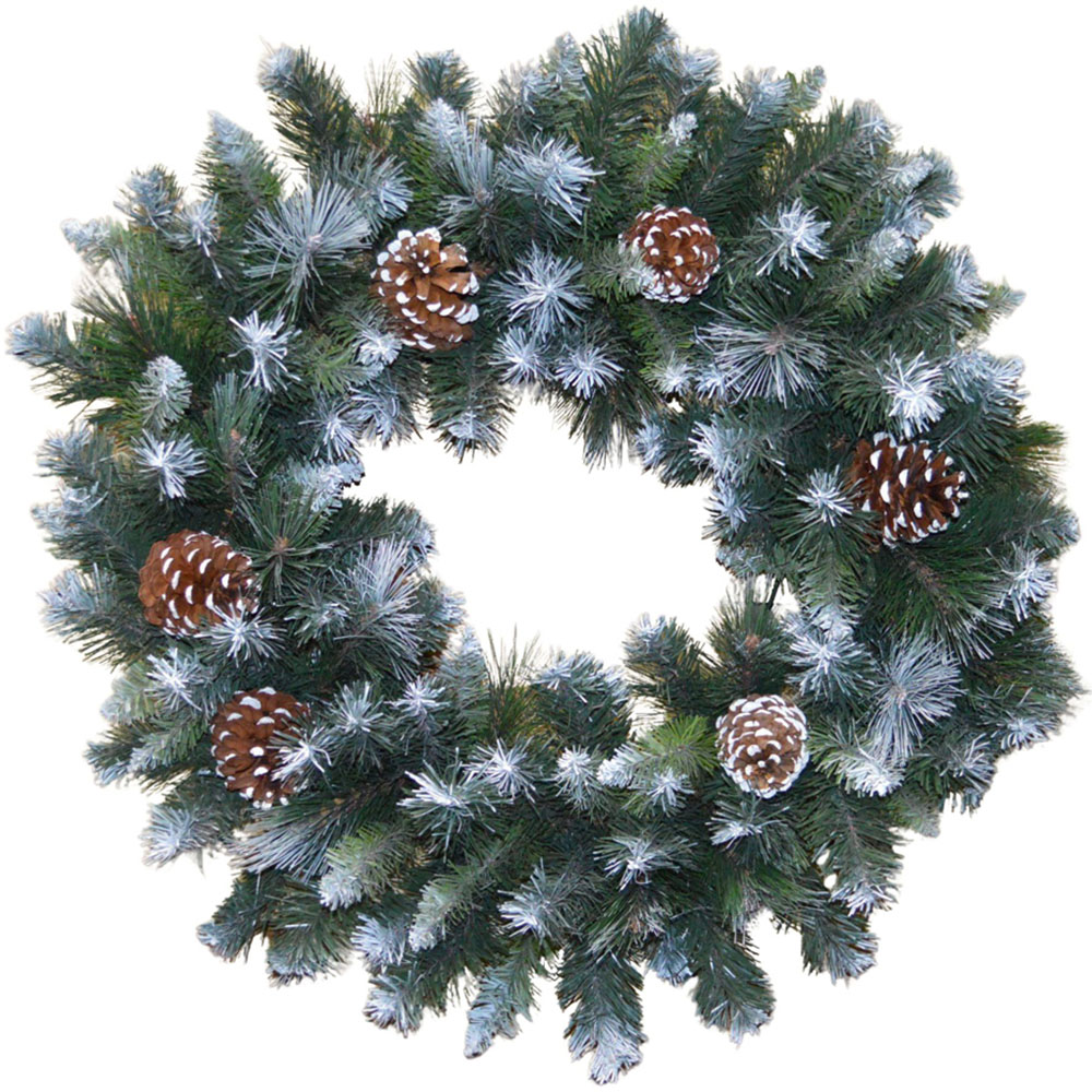 Samuel Alexander Frosted Glacier Snow Tipped Christmas Wreath with Pinecones 60cm