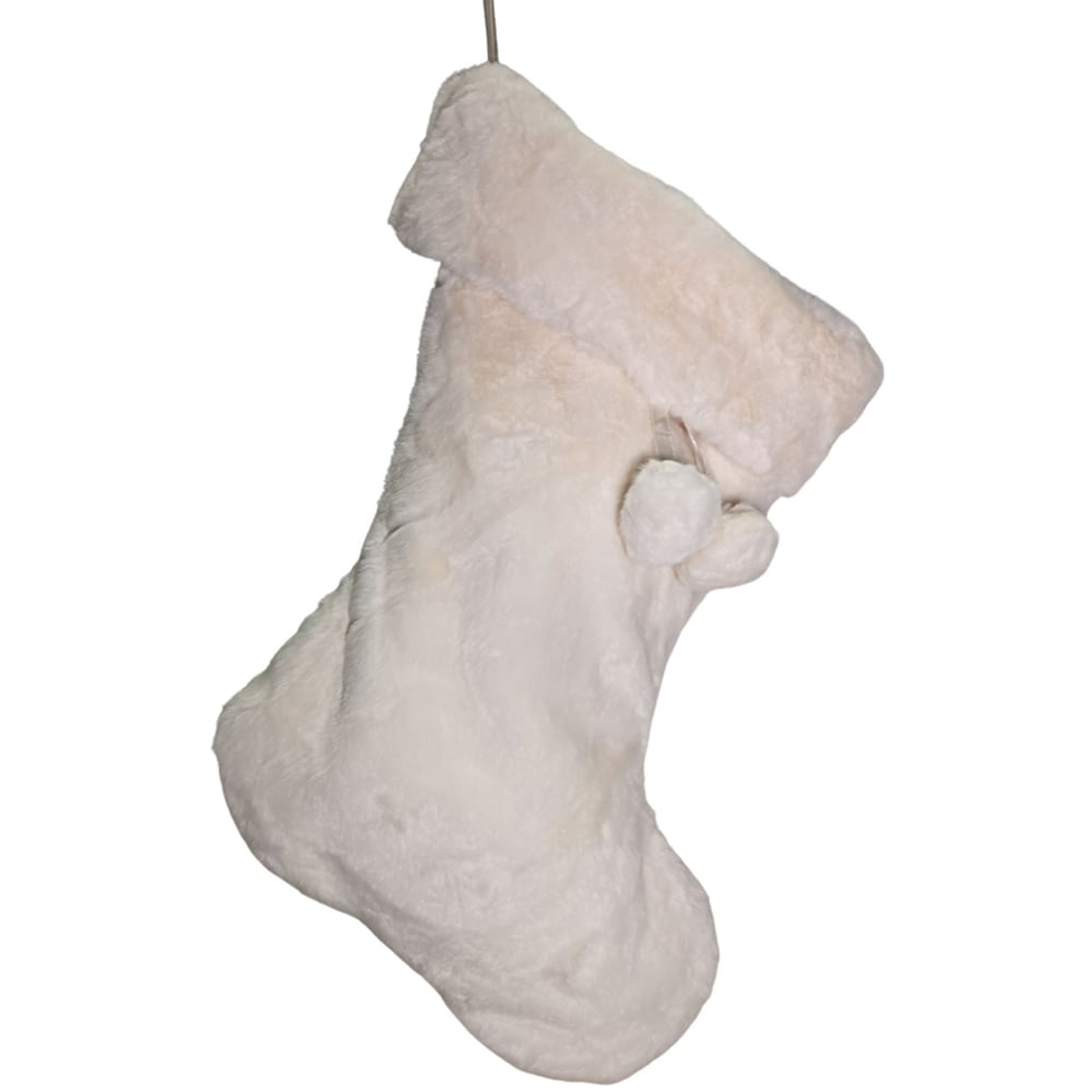 Samuel Alexander Winter White Faux Fur Hanging Christmas Stocking with Pom Poms 50cm
