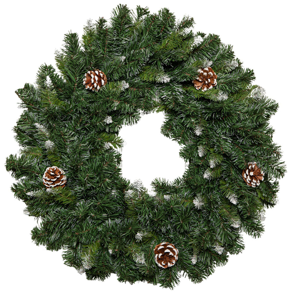 Samuel Alexander Green Snow King Fir Hanging Christmas Wreath with Pinecones 60cm