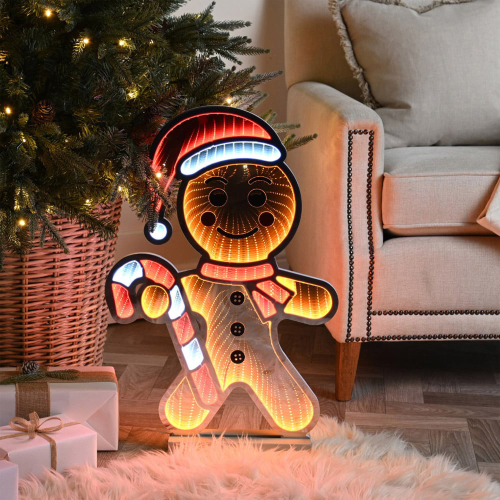 Samuel Alexander Orange and White LED Light Up Gingerbread Man Infinity Christmas Decoration 60cm