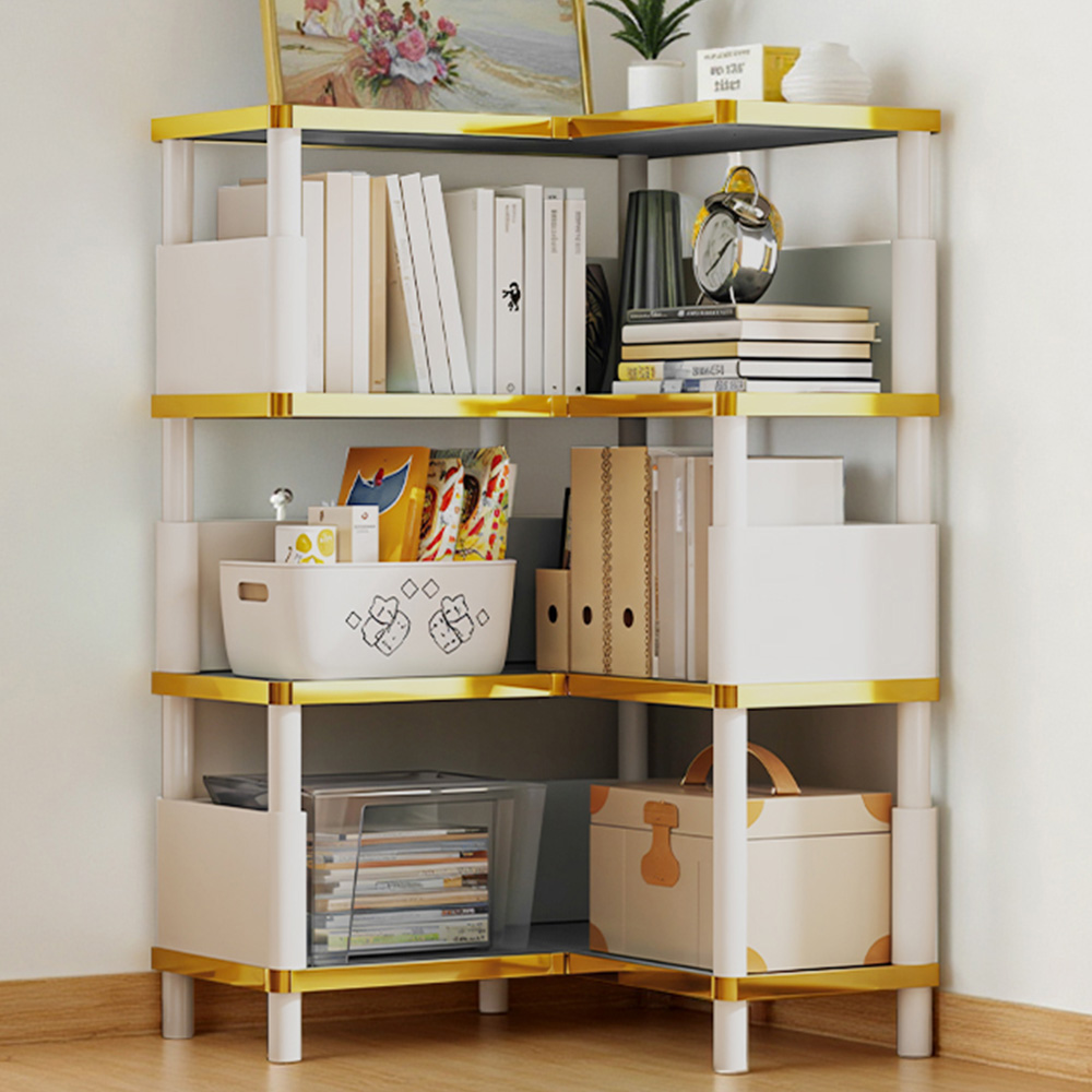 Living and Home 4 Shelf MDF L-Shaped Corner Bookshelf