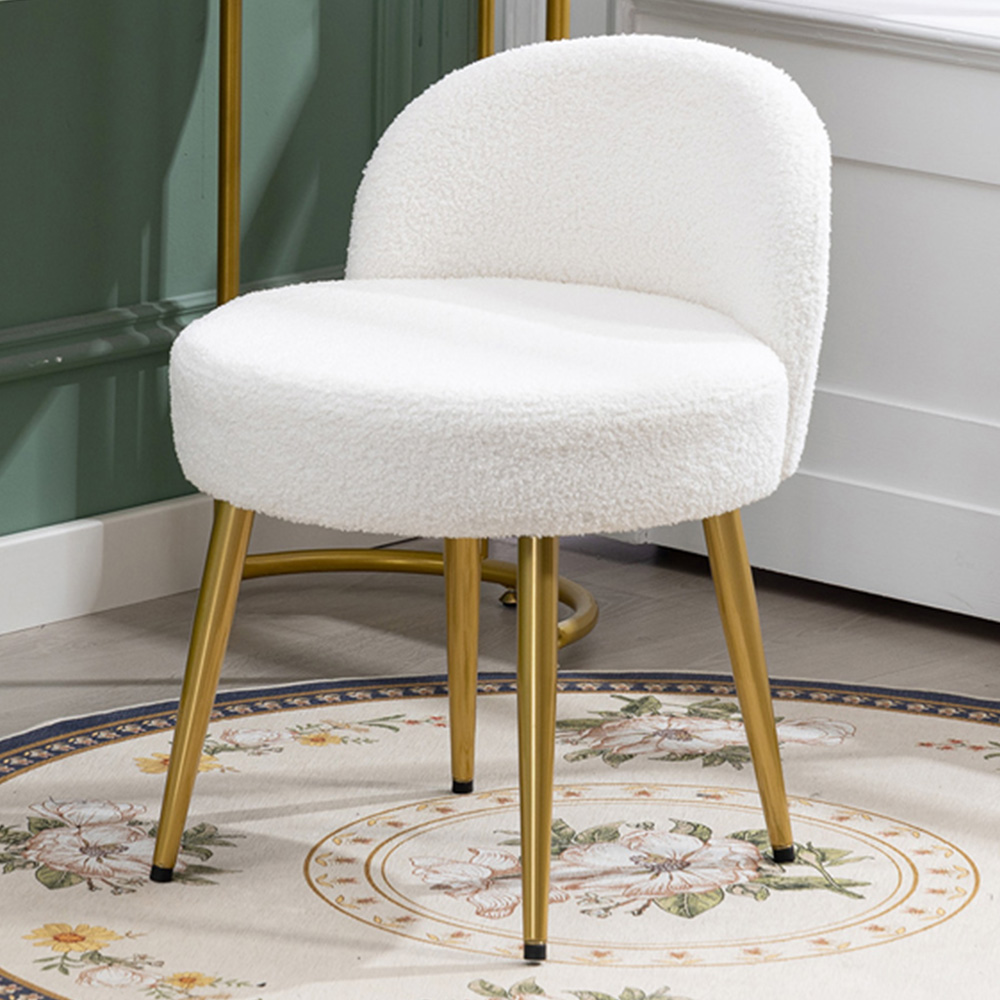 Living and Home White Teddy Fleece Dressing Table Stool