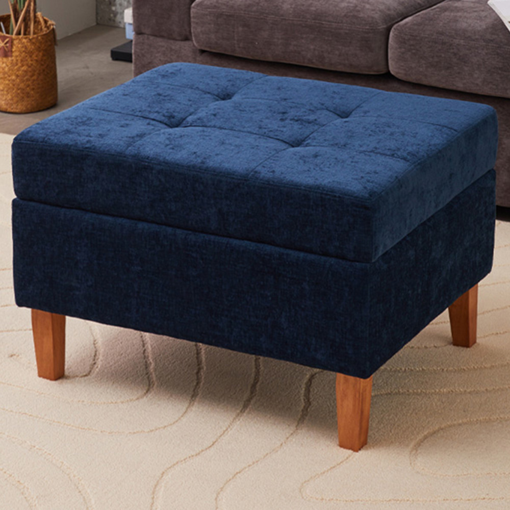 Living and Home Blue Chenille Ottoman Stool