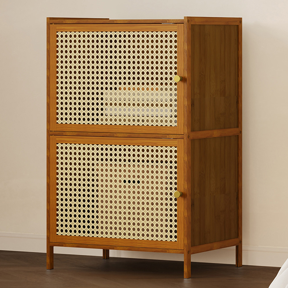 Living and Home 2 Rattan Door Brown Bamboo Bookcase