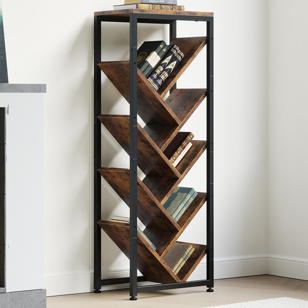 Living and Home 9 Shelf Black and Dark Wood Freestanding Tree Bookcase