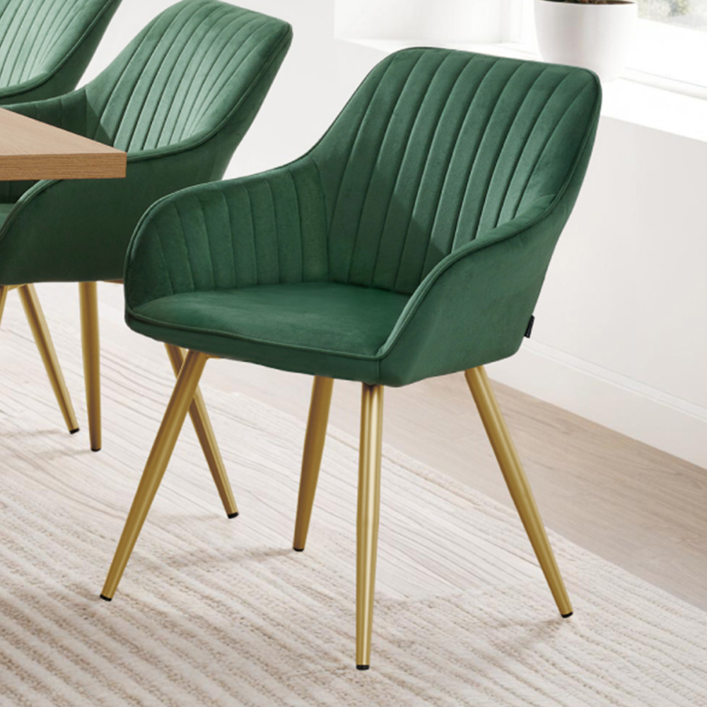 tectake Marilyn Set of 4 Dark Green and Gold Quilted Velvet Dining Chair