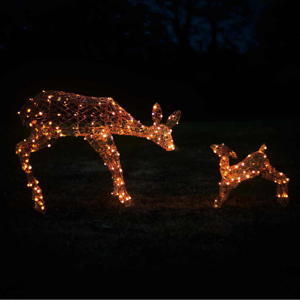 The Christmas Centre 250 LED Brown Wicker Light-Up Mother and Baby Reindeer Set 3.2ft