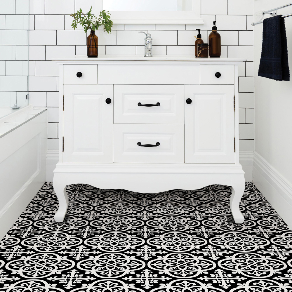Floorpops Gothic Black and White Peel and Stick Floor Tile 30.48 x 30.48cm 10 Pack
