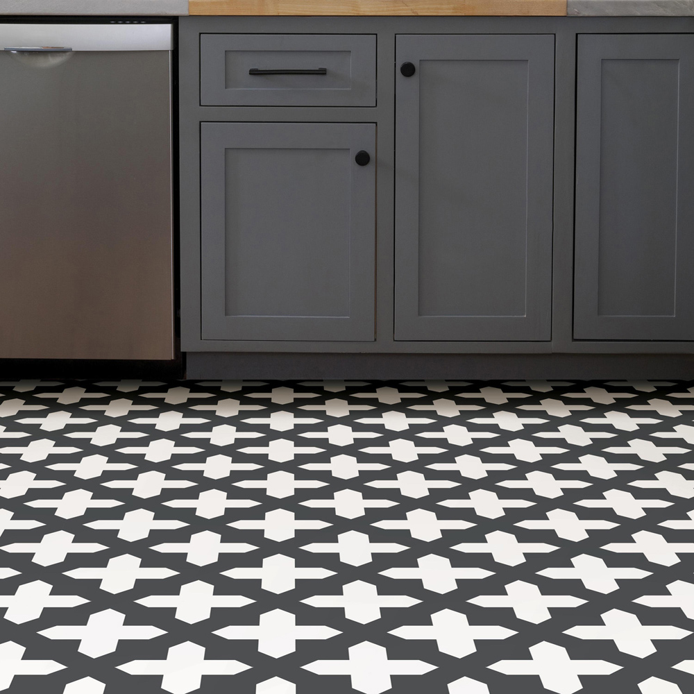 Floorpops Nordic Black and White Peel and Stick Floor Tile 30.48 x 30.48cm 10 Pack