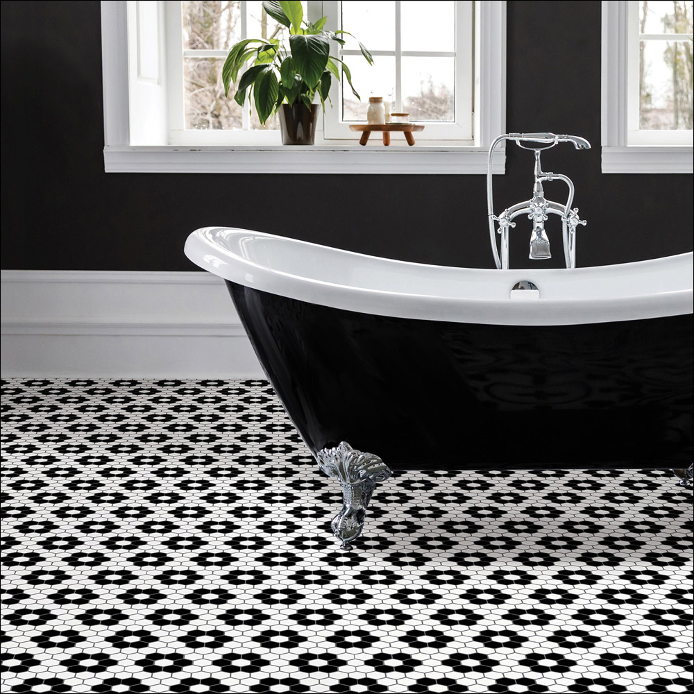 Floorpops Biscotto Black and White Peel and Stick Floor Tile 30.48 x 30.48cm 10 Pack