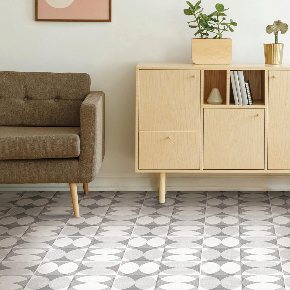 Floorpops Grey and White Norma Peel and Stick Floor Tile 30.48 x 30.48cm 10 Pack