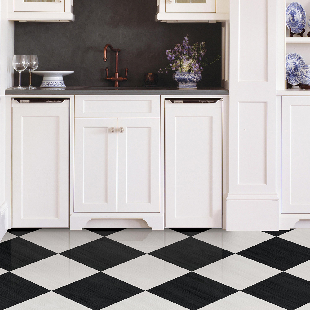 Floorpops Lawrence Black and White Peel and Stick Floor Tile 30.48 x 30.48cm 10 Pack